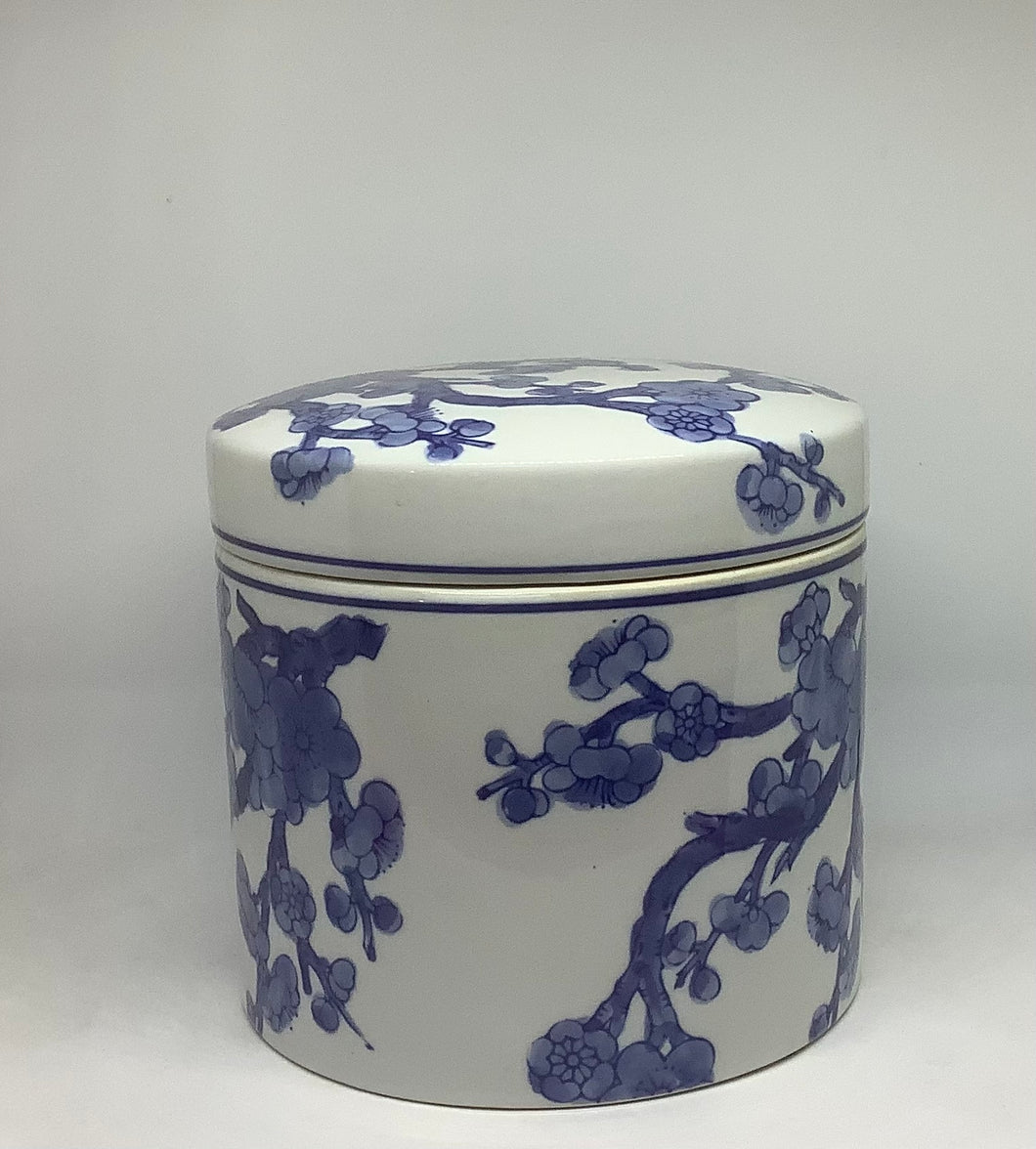 Blue & White Cherry Blossom Jar Round