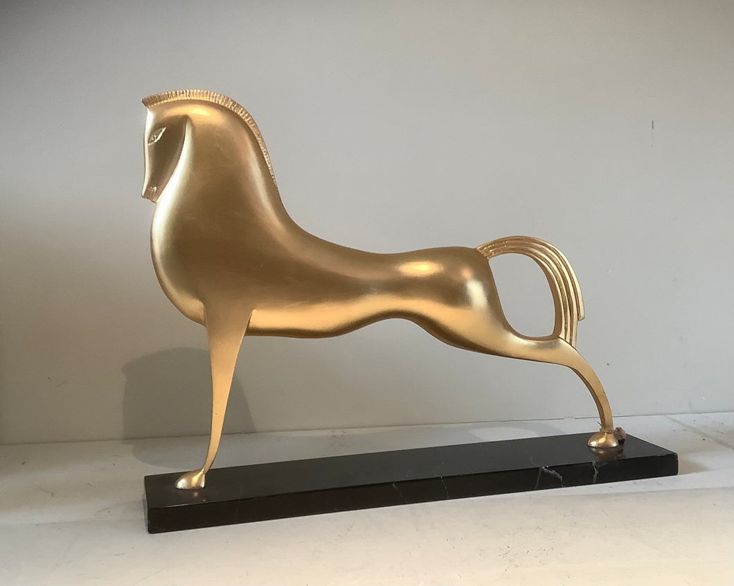 Gold Horse on Solid Marble Base