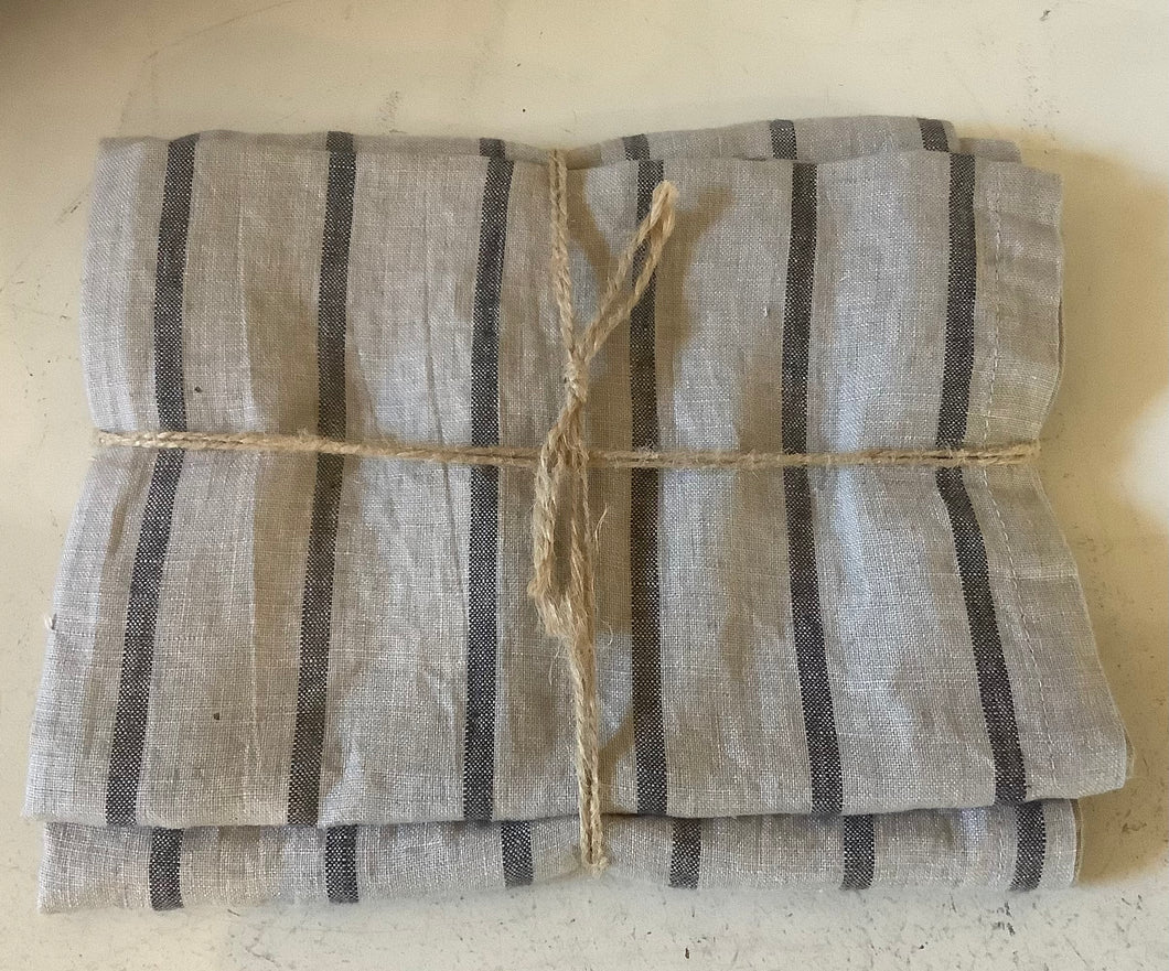 Linen Table Runner - Grey Stripped