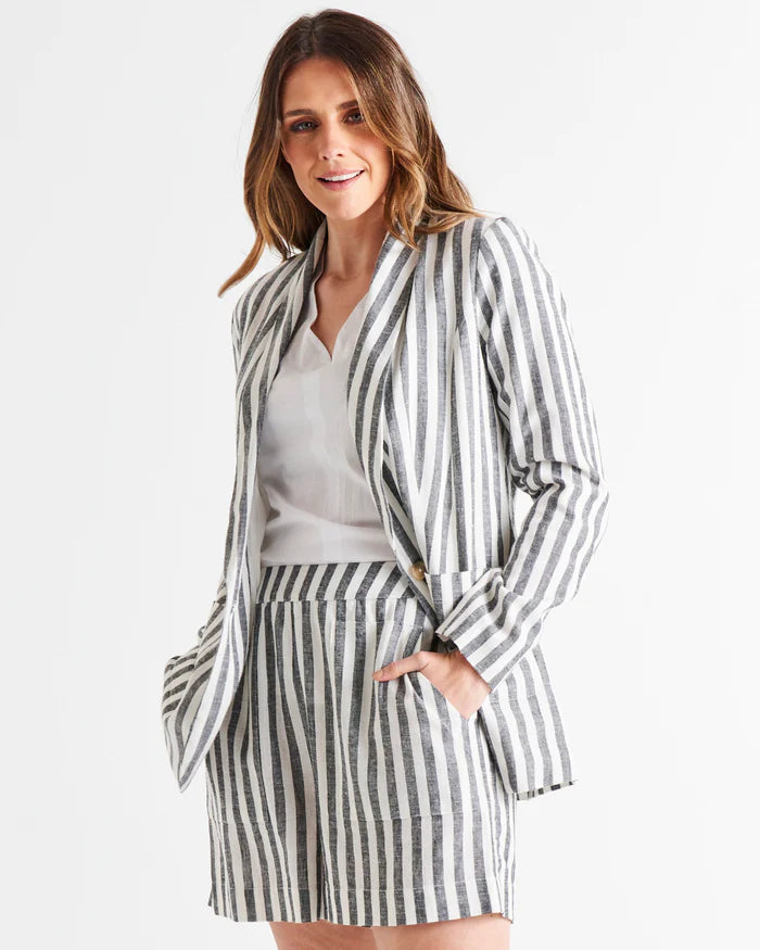 Betty Basics Cyndi Blazer - Black and White Stripe