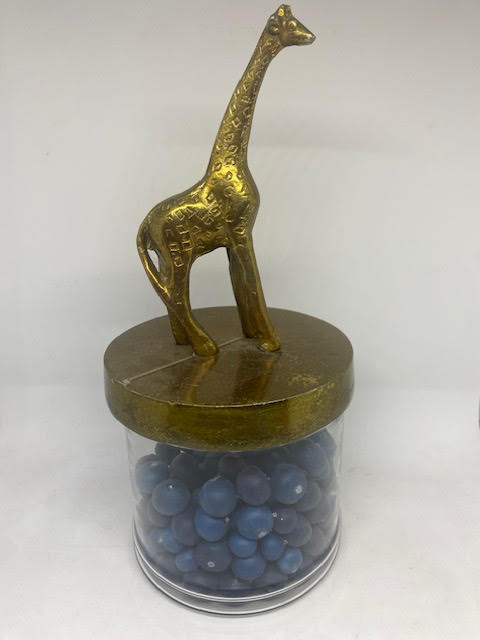 Metal Giraffe and Glass Container