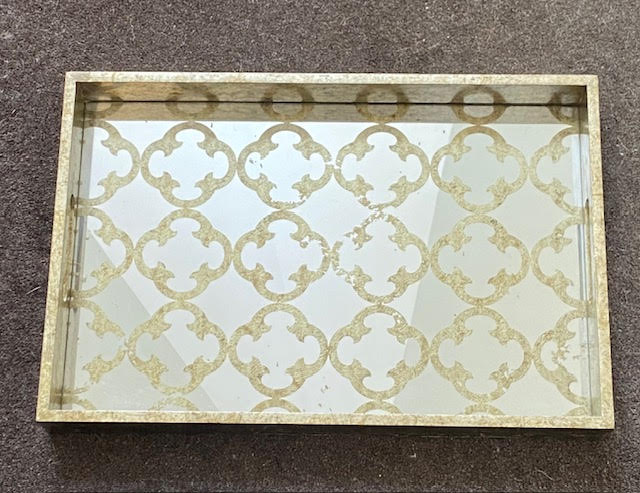 Wooden & Glass Gold tray - Large