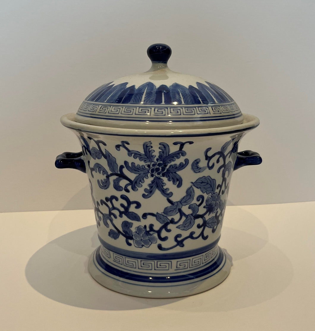 Blue & White Ceramic Container with Lid