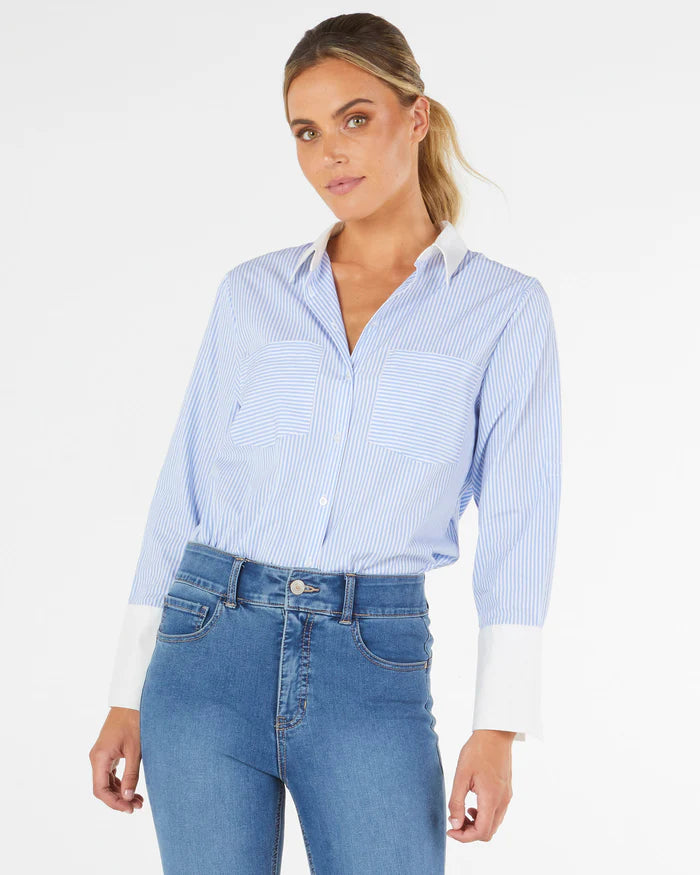 Betty Basics Heston Shirt - Blue Pinstripe